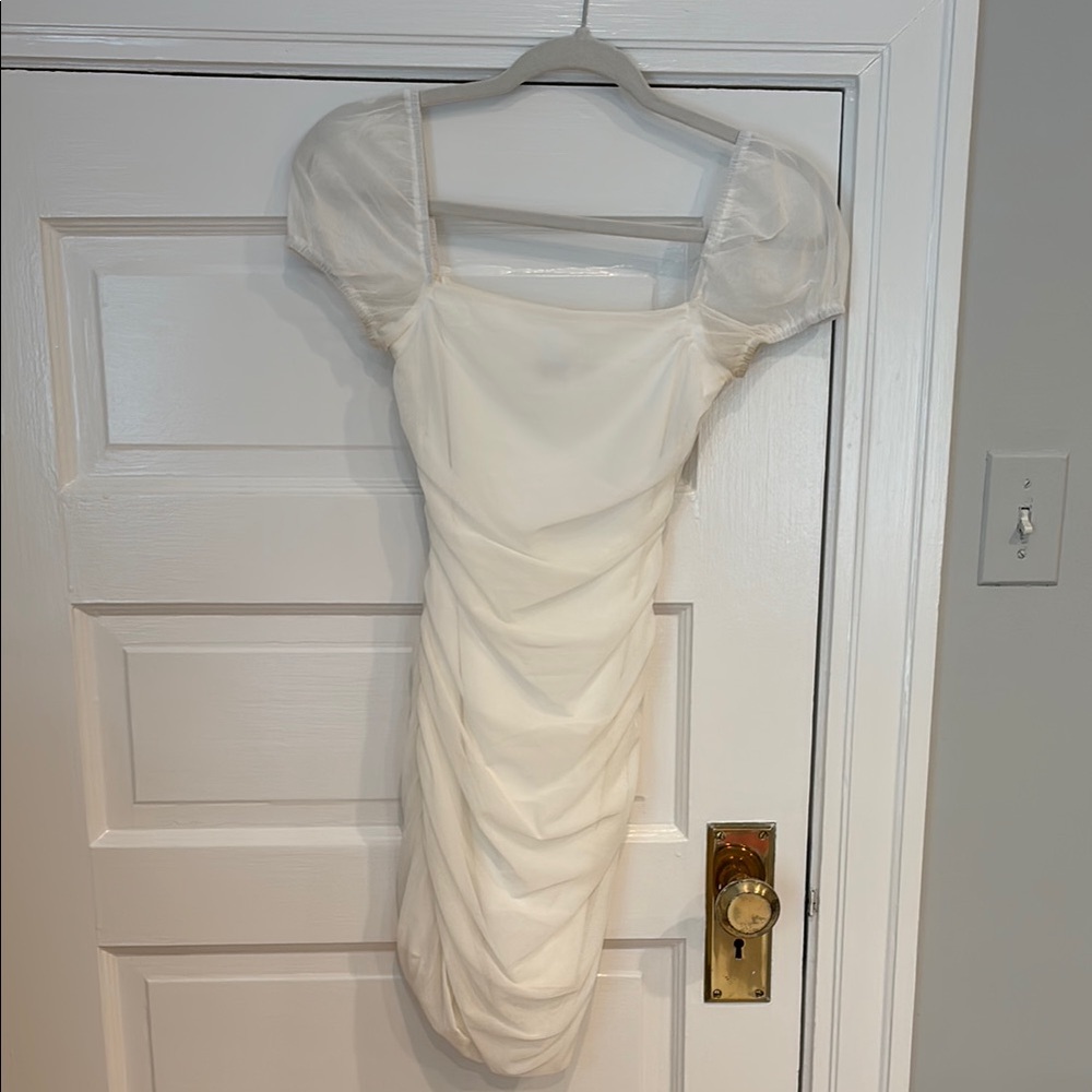 Princess Polly Ruched White Dress with cap sleeves